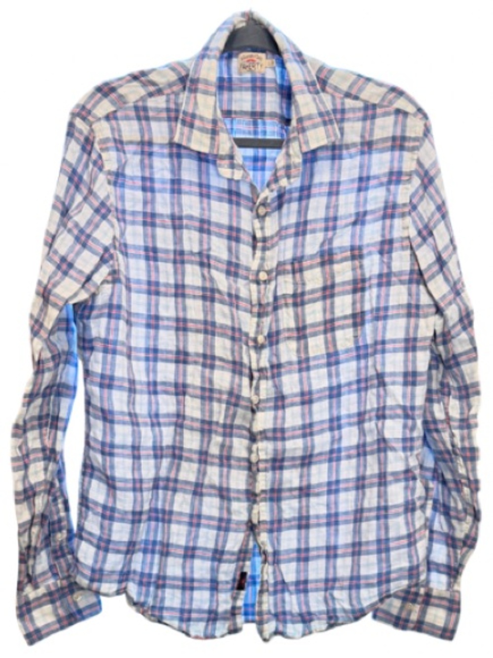 Faherty Tartan Plaid Linen Button Down Shirt Large Preppy Grunge Classic Coastal